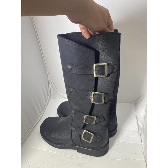 Sundance Black Suede Buckle Mid Calf Moto Boot size 6-6.5 - Picture 7 of 10